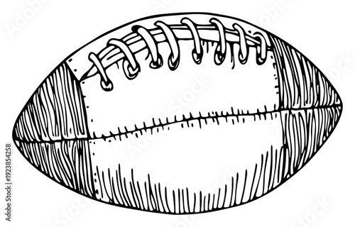 Detailed hand drawn sketch of an American football ball with textured stitching