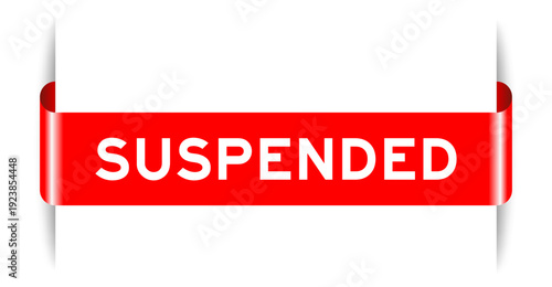 Red color inserted label banner with word suspended on white background