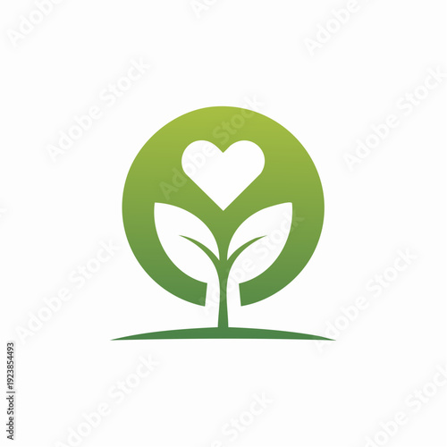 Green tree design with heart shape in the center representing love and nature
