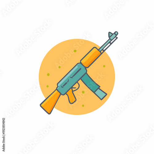 Stylized assault rifle illustration against an orange background