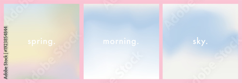Dreamy pastel spring gradient sky backgrounds with soft clouds and delicate rainbow sunlight. Light airy gradation pattern for social media posts, wellness, seasonal design, banners, modern layouts
