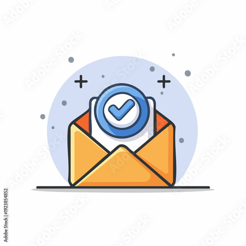 Opened envelope with check mark inside, approval, success, icon