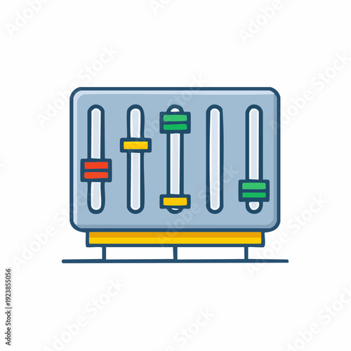 Colorful graphic illustration of a sound mixing console