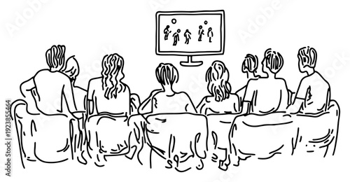 Group of friends sitting on a couch and watching a football match on television