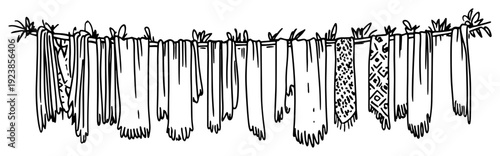 Hand drawn doodle of various sports fan scarves hanging in a row