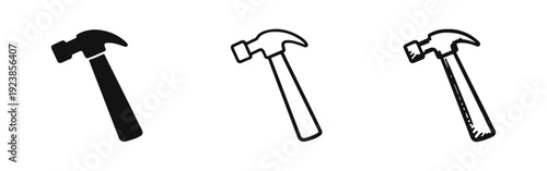 Claw Hammer Icon Set: Solid, Outline, and Hand-Drawn Styles for Construction and Home Repair Projects