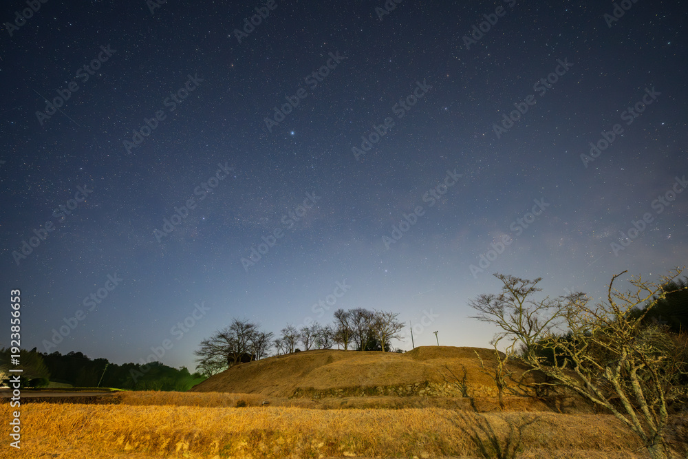Fototapeta premium 日本の岡山県の八塔寺ふるさと村のとても美しい春の星空