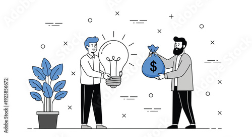 Man Exchanging Idea Lightbulb for Money Bag