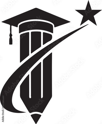 Educational graduation cap logo with pencil and star symbol represents academic success achievement learning excellence knowledge growth professional training schools
