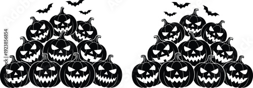 Silhouette jack-o’-lantern pyramids with bats, spooky Halloween illustration artwork festive decoration theme - flavector