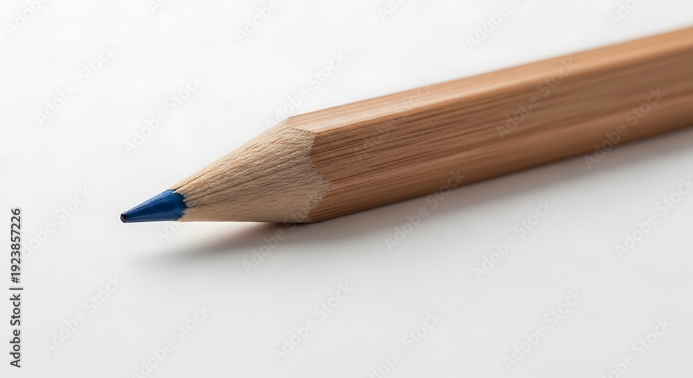 Obraz premium A sharpened wooden pencil with a blue lead tip against a plain background.