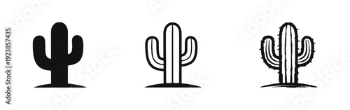 Saguaro Cactus Icon Set: Solid, Outline, and Hand-Drawn Styles for Desert and Southwestern Themes