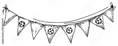 Celebration bunting garland with soccer ball icons hand drawn doodle style