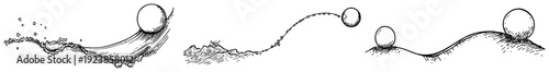 Movement sequence of a ball rolling and splashing in water hand drawn doodle style