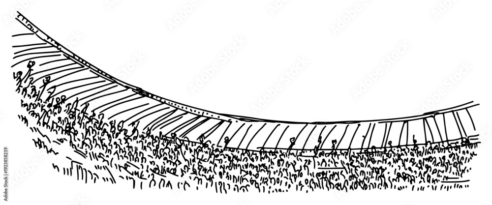 Obraz premium Massive crowd of people sitting in a large stadium arena in hand drawn doodle style