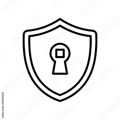 Simple black and white shield icon with keyhole, symbolizing security, protection, and privacy concepts.