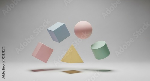 Floating geometric shapes composition