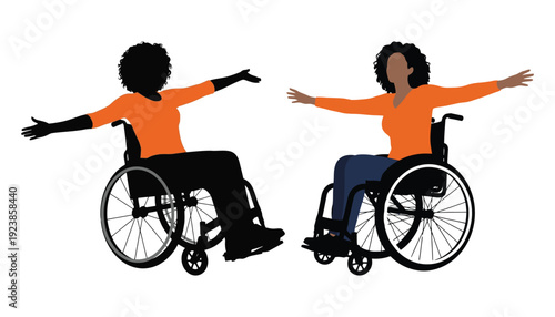 Diverse woman in wheelchair silhouette: inclusivity and empowerment vector