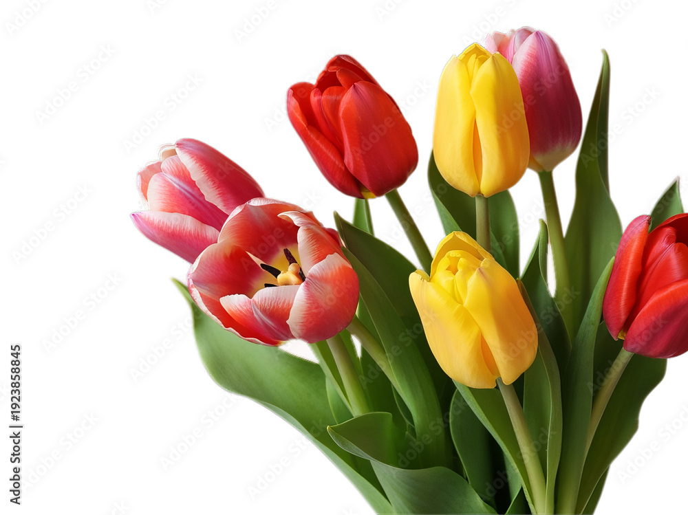 Fototapeta premium A Beautiful Arrangement of Colorful Tulips in Full Bloom, Showcasing Nature s Vibrant Spring Palette