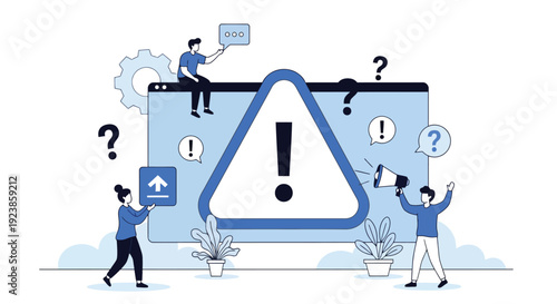 Website Error Warning Sign People Support Illustration