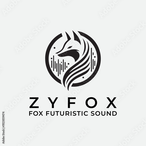 Futuristic Fox Sound Wave Logo Vector Illustration, Minimalist Black Audio Equalizer Animal Mascot Design Template For Music Brand Identity