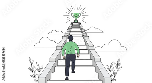 Man Walking Up Stairs to Trophy Goal