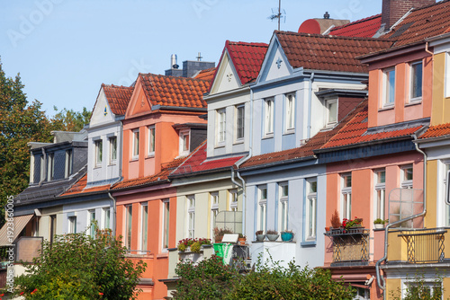 Bunte Häuserzeile, Reihenhäuser, Wohngebäude, Bremen, Deutschland
