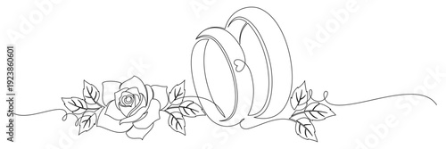 Continuous line drawing of a wedding ring with floral illustration 1.eps