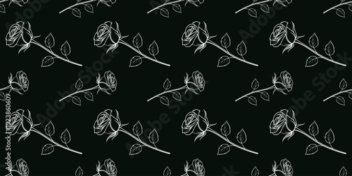 Seamless rose line art vector pattern with editable background, luxury floral design