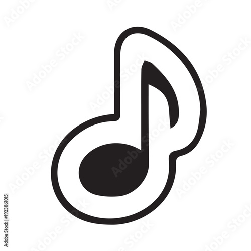 A simple vector sticker of a music note icon, designed with clean lines and smooth shapes, expressing rhythm, sound, and playful visual charm.