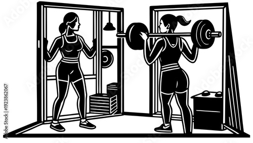 Two individuals lifting weights in a home gym setting with determination and focus