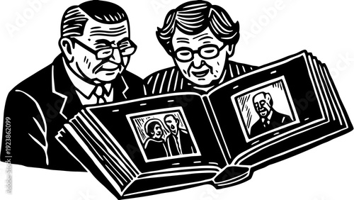 Two scholars deeply engrossed in an ancient book together