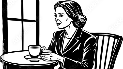 A woman enjoying a quiet moment with tea in a cozy room by the window