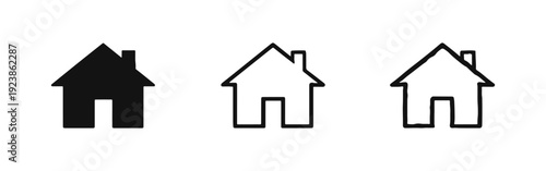Home and house icon collection in solid, outline, and hand-drawn variations for housing concepts.