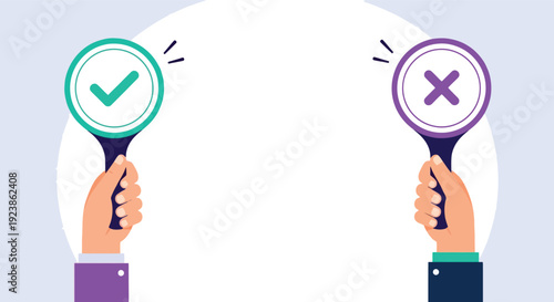 Hands Holding Checkmark and X Mark Paddles