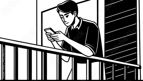 A solitary figure in contemplation against a stark urban backdrop