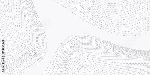 Dotted particles flowing halftone gradient curve shape wave pattern on white background. Vector in technology, science, music, waves, modern concept.