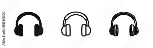 Modern headphones icon collection: solid, outline, and hand-drawn designs for sound and technology.