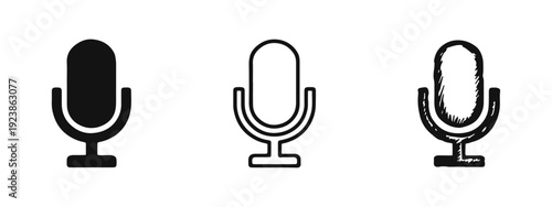 Microphone Icon Set - Solid, Outline, and Hand-Drawn Styles for Audio, Recording, and Communication