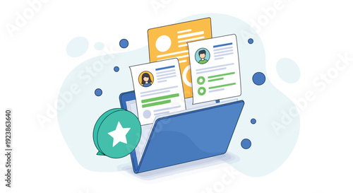 Blue Document Folder with Resumes and Star Selection Icon