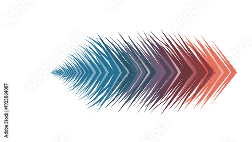 Abstract illustration features a feathered arrow shape composed of vibrant blue and orange hues for a modern look.