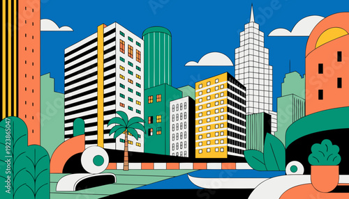 Very beautiful downtown Los Angeles skyline cityscape highlighting contemporary skyscrapers, layered architecture, and expansive California sky, presenting a dynamic urban environment rich in culture 