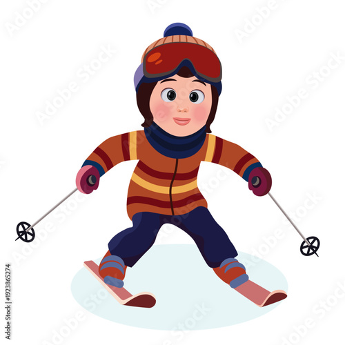 A boy skier skiing without a background