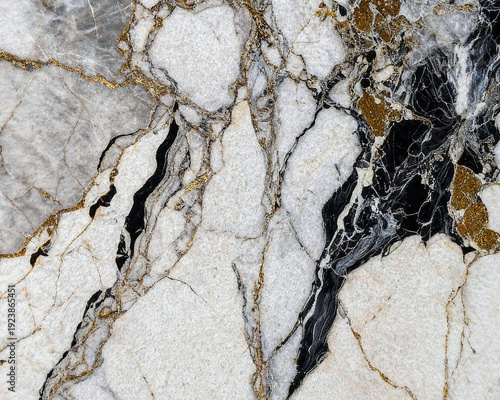 Luxury White Marble Background with Black and Gold Veins, Elegant Stone Texture