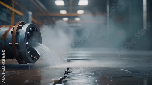 Industrial Water Pipe Leak in Factory Environment 4K 60fps
