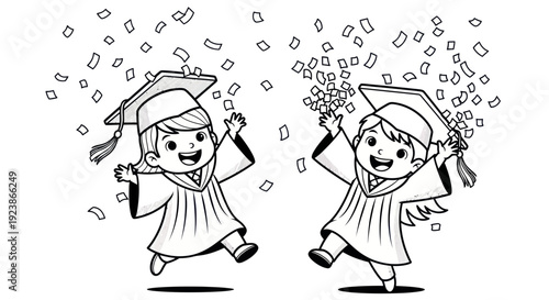 Happy Graduation Kids Celebrate with Confetti