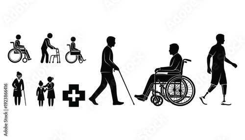 Diverse disability representation silhouette collection