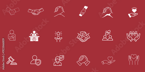 Donation Charity Nonprofit Icon Set Volunteering Support Giving Heart Hands Community Care White Line Outline Vector Collection
