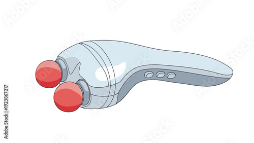 Ergonomic handheld electric body massager with dual rotating heads and adjustable settings for muscle relaxation.