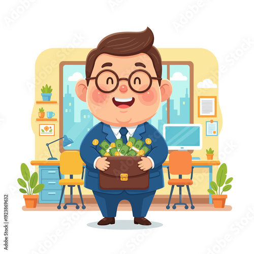 Successful Entrepreneur Proudly Displays Wealth with Briefcase of Cash